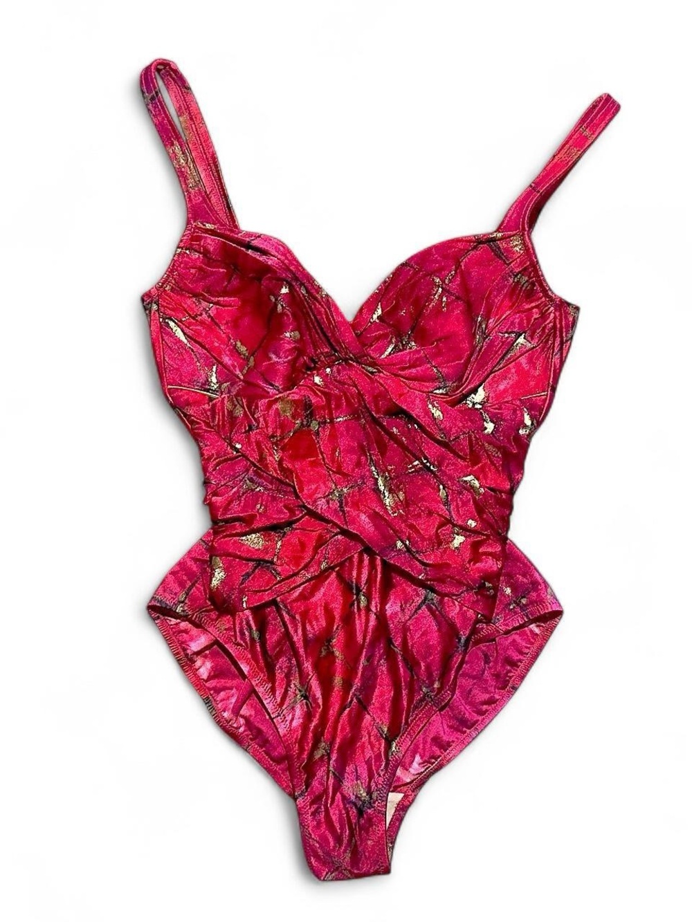 Gottex 80s red & pink metallic one piece swimsuit